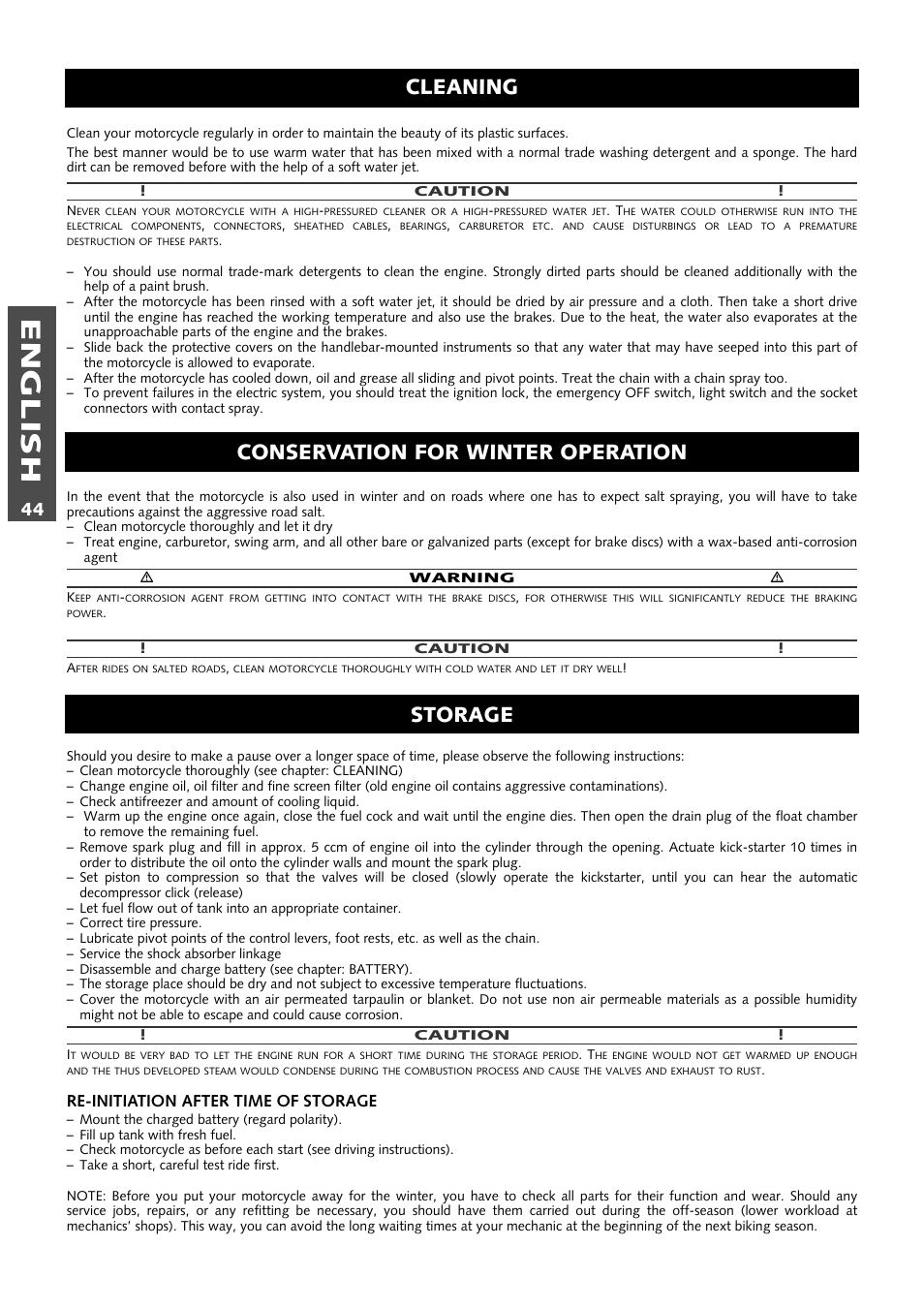 English, Cleaning storage, Conservation for winter operation | KTM 640 LC4 ENDURO User Manual | Page 45 / 50