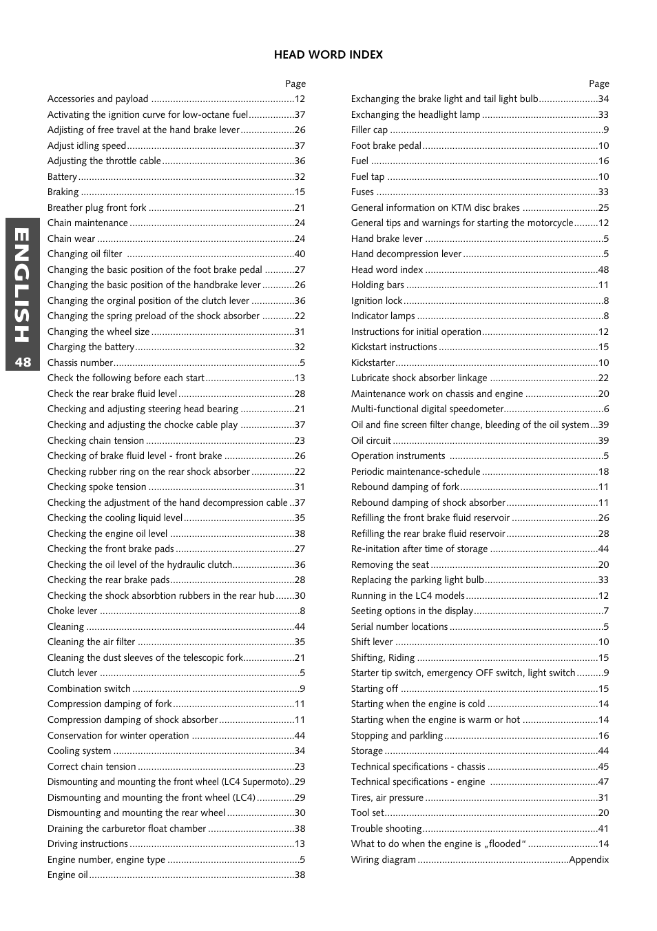 English | KTM 640 LC4 ENDURO User Manual | Page 49 / 50