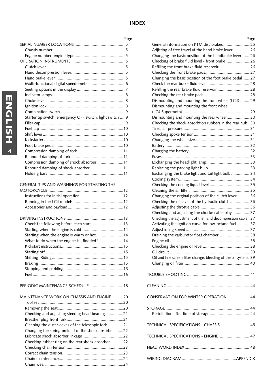 English | KTM 640 LC4 ENDURO User Manual | Page 5 / 50