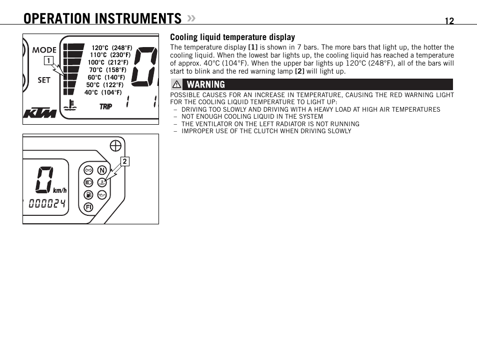 Operation instruments | KTM 990 SUPER DUKE User Manual | Page 13 / 90