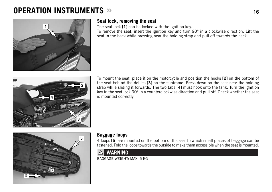 Operation instruments | KTM 990 SUPER DUKE User Manual | Page 17 / 90