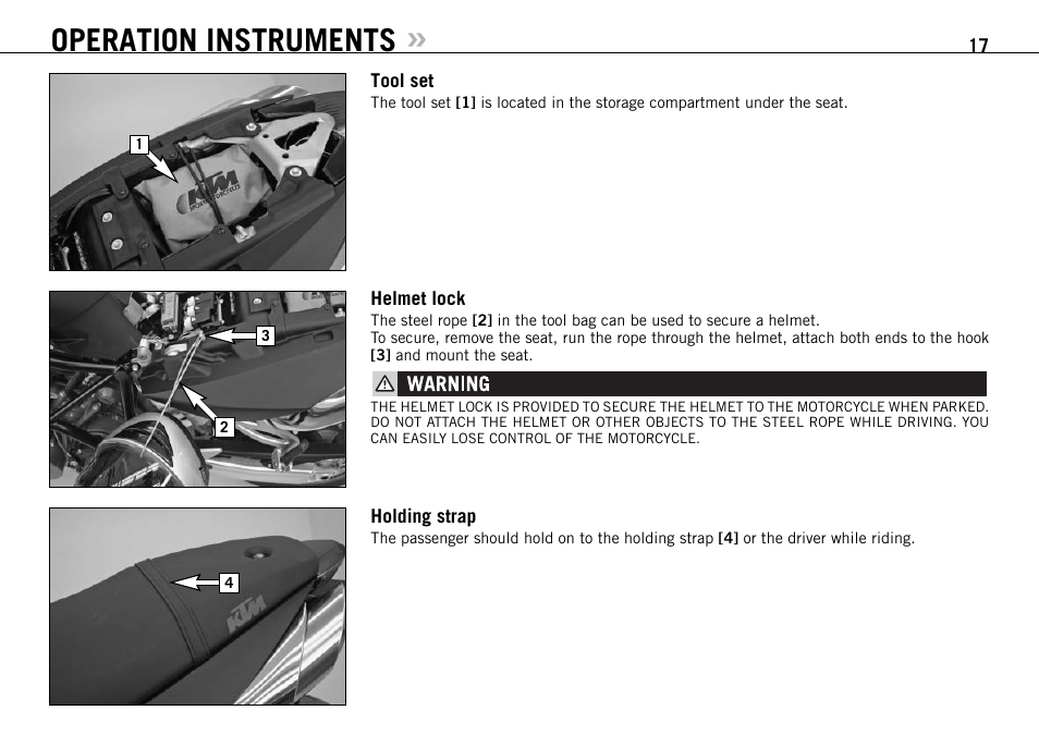 Operation instruments | KTM 990 SUPER DUKE User Manual | Page 18 / 90
