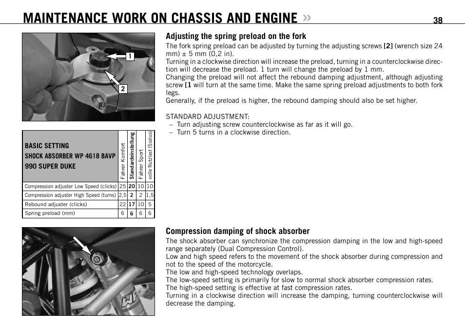 Maintenance work on chassis and engine | KTM 990 SUPER DUKE User Manual | Page 39 / 90