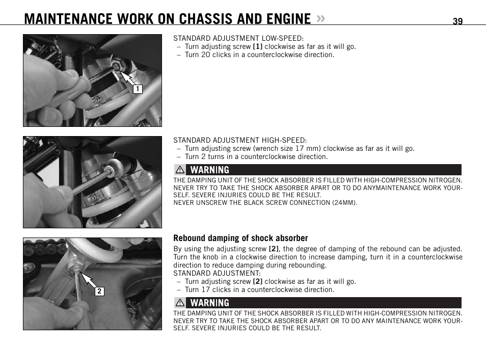 Maintenance work on chassis and engine | KTM 990 SUPER DUKE User Manual | Page 40 / 90