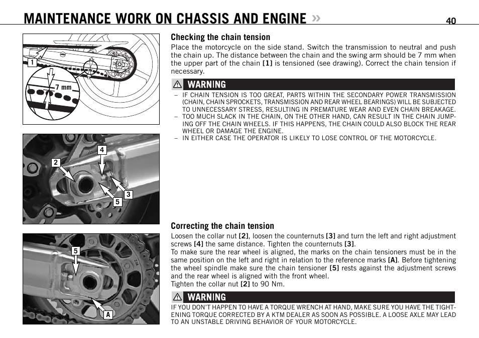Maintenance work on chassis and engine | KTM 990 SUPER DUKE User Manual | Page 41 / 90