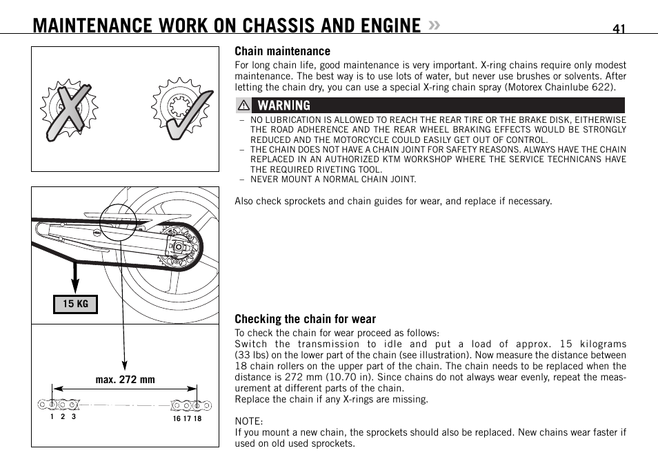 Maintenance work on chassis and engine | KTM 990 SUPER DUKE User Manual | Page 42 / 90