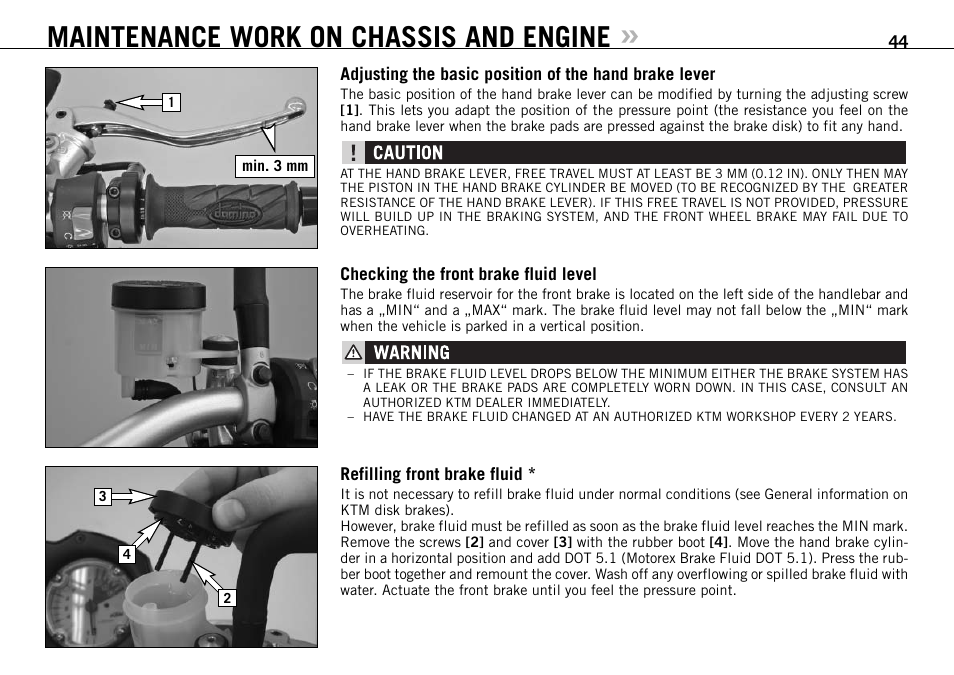 Maintenance work on chassis and engine | KTM 990 SUPER DUKE User Manual | Page 45 / 90