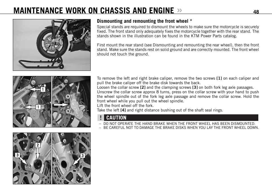 Maintenance work on chassis and engine | KTM 990 SUPER DUKE User Manual | Page 49 / 90
