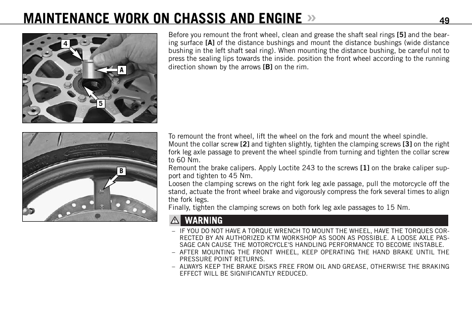Maintenance work on chassis and engine | KTM 990 SUPER DUKE User Manual | Page 50 / 90