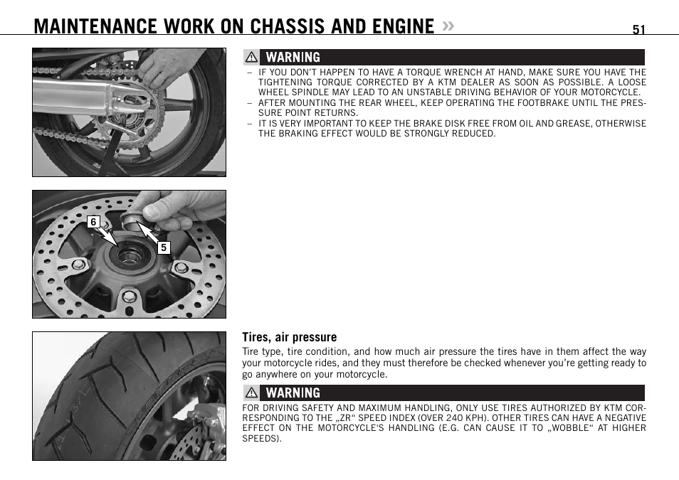 Maintenance work on chassis and engine | KTM 990 SUPER DUKE User Manual | Page 52 / 90