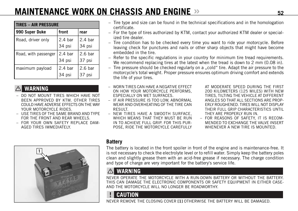 Maintenance work on chassis and engine | KTM 990 SUPER DUKE User Manual | Page 53 / 90
