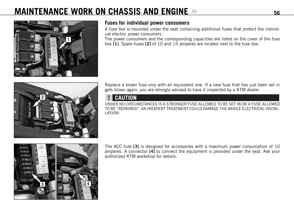 Maintenance work on chassis and engine | KTM 990 SUPER DUKE User Manual | Page 57 / 90