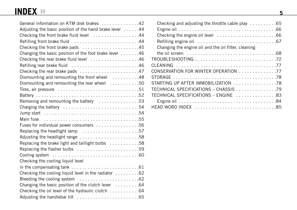 Index | KTM 990 SUPER DUKE User Manual | Page 6 / 90