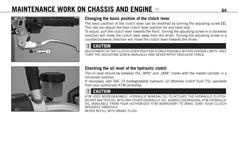Maintenance work on chassis and engine | KTM 990 SUPER DUKE User Manual | Page 65 / 90