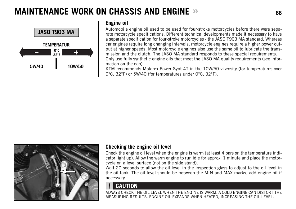 Maintenance work on chassis and engine | KTM 990 SUPER DUKE User Manual | Page 67 / 90