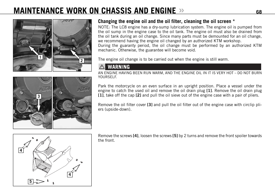 Maintenance work on chassis and engine | KTM 990 SUPER DUKE User Manual | Page 69 / 90