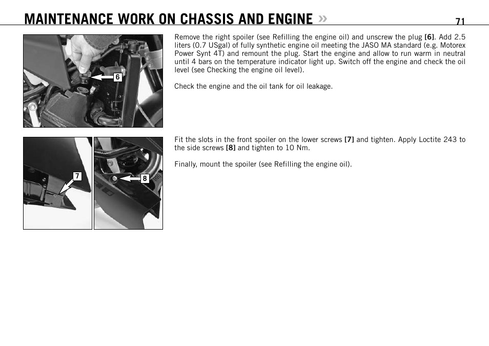 Maintenance work on chassis and engine | KTM 990 SUPER DUKE User Manual | Page 72 / 90