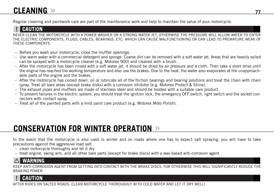 Cleaning, Conservation for winter operation | KTM 990 SUPER DUKE User Manual | Page 78 / 90