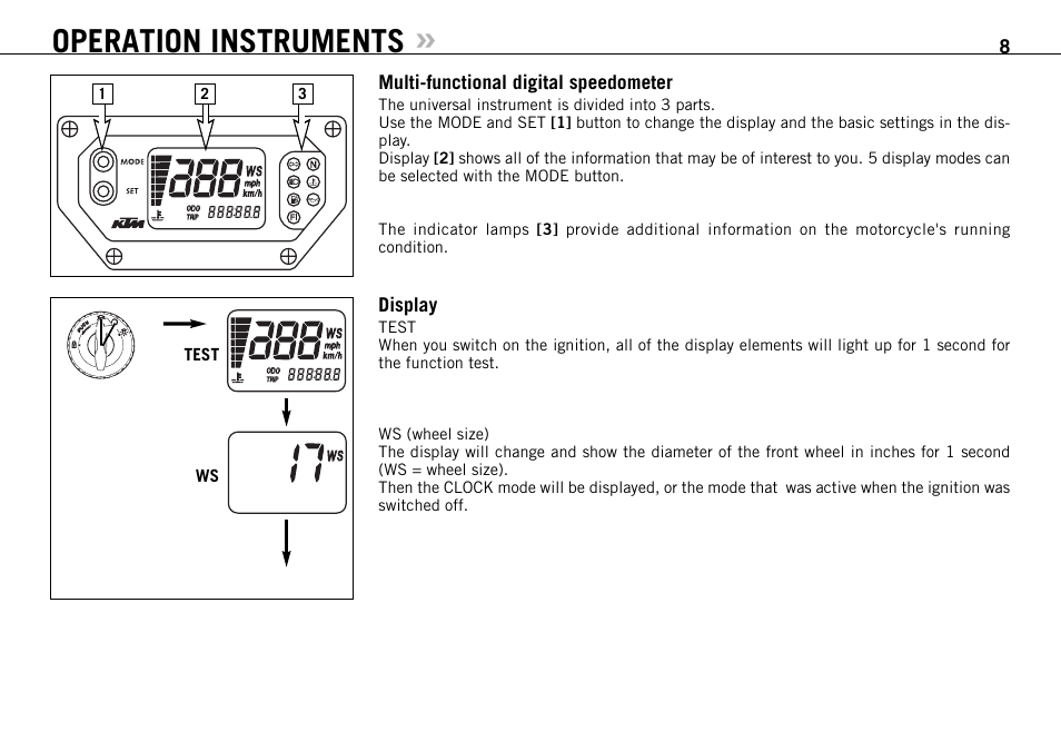 Operation instruments | KTM 990 SUPER DUKE User Manual | Page 9 / 90