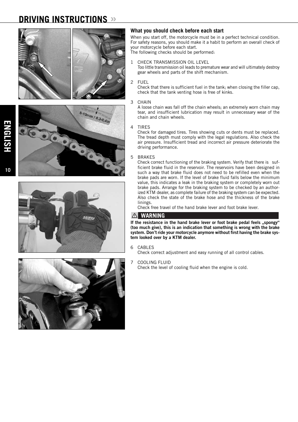 English, Driving instructions | KTM 125 SX User Manual | Page 11 / 46