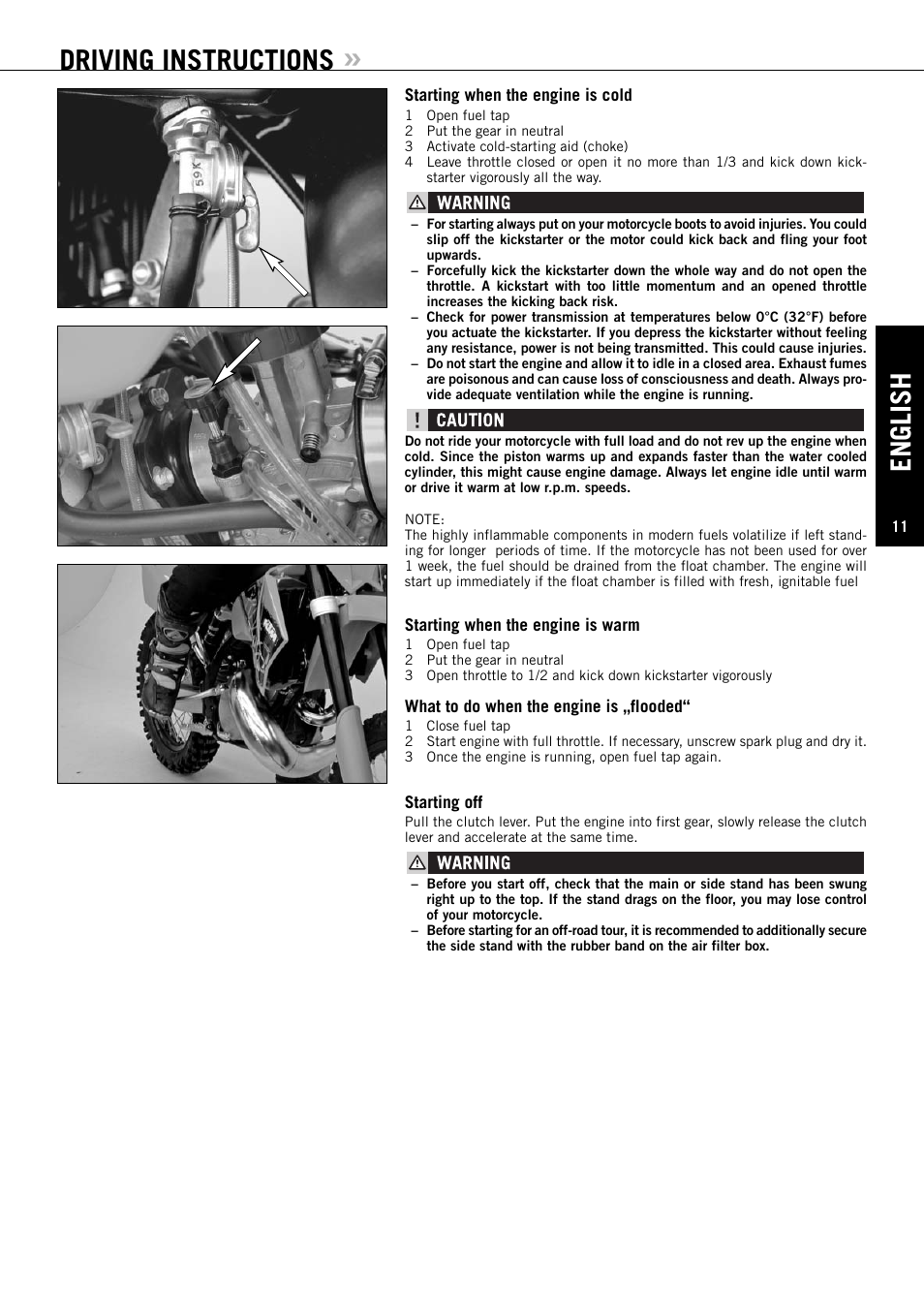 English, Driving instructions | KTM 125 SX User Manual | Page 12 / 46
