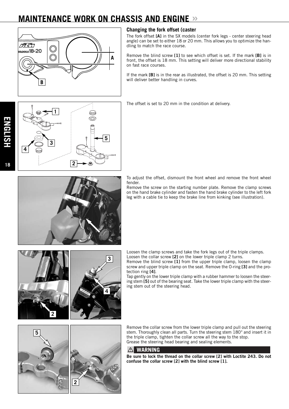 English, Maintenance work on chassis and engine | KTM 125 SX User Manual | Page 19 / 46