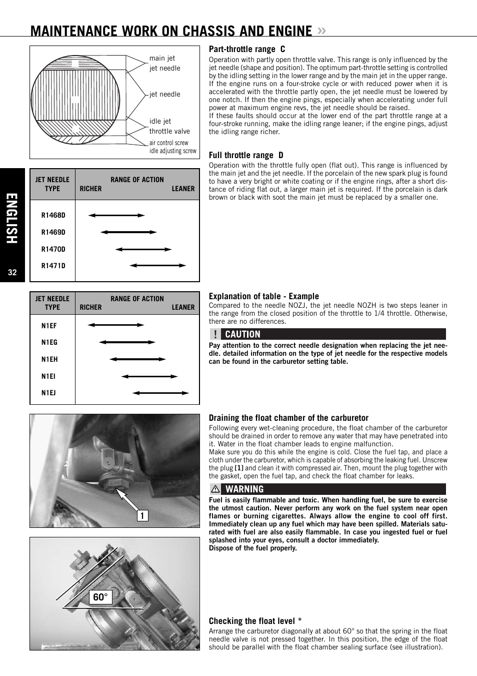 English, Maintenance work on chassis and engine | KTM 125 SX User Manual | Page 33 / 46