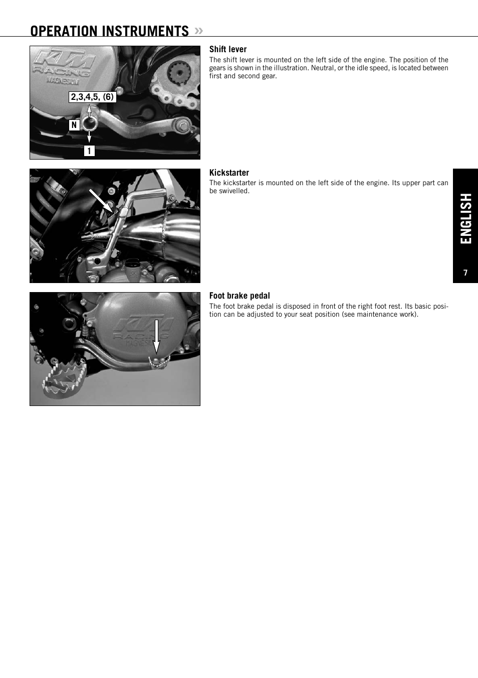 English, Operation instruments | KTM 125 SX User Manual | Page 8 / 46