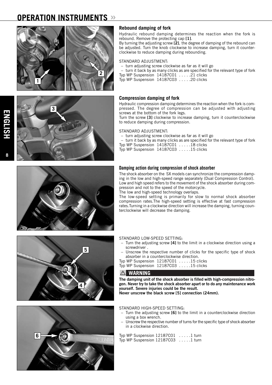 English, Operation instruments | KTM 125 SX User Manual | Page 9 / 46