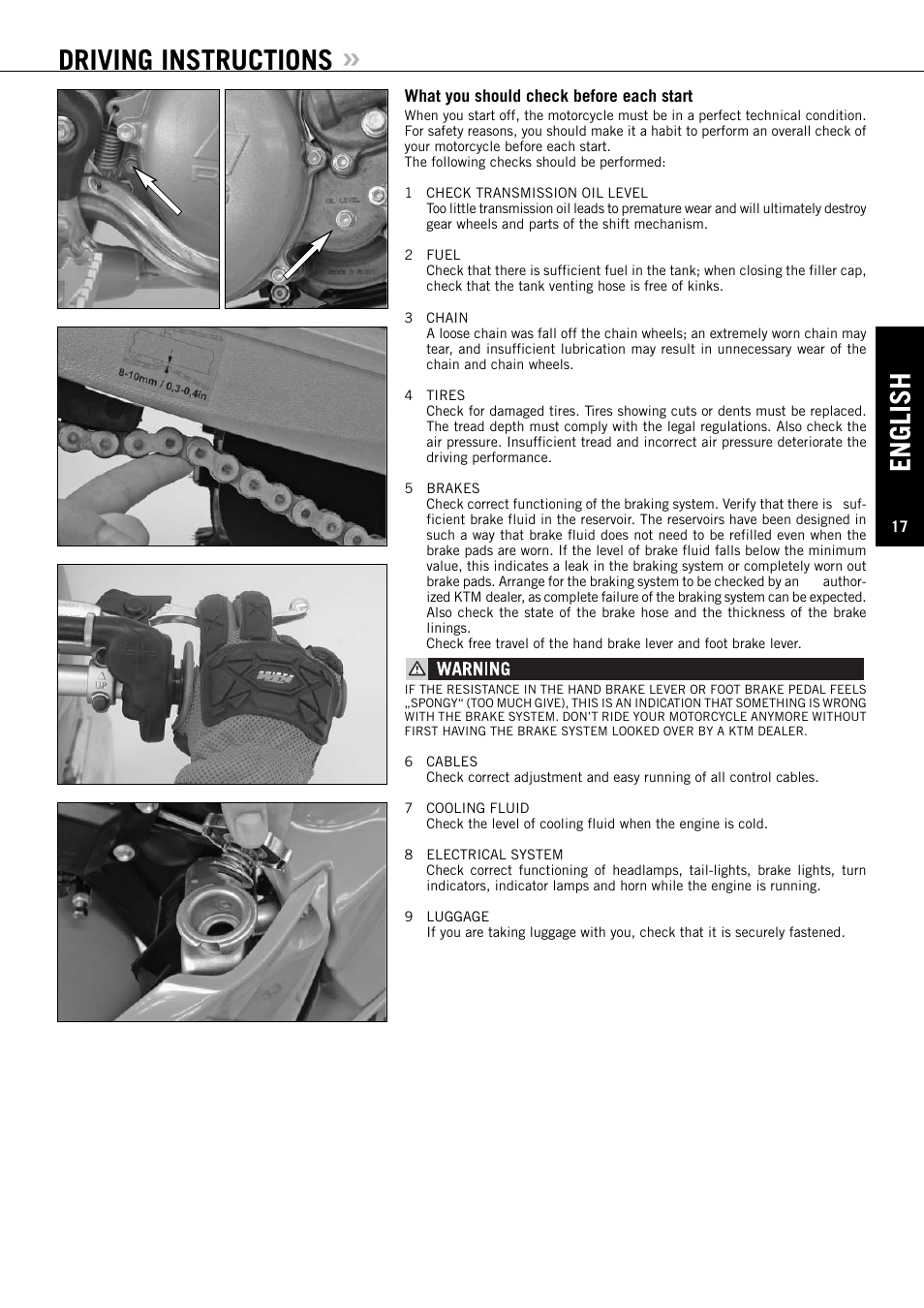 English, Driving instructions | KTM XC-W 250 SX User Manual | Page 18 / 70