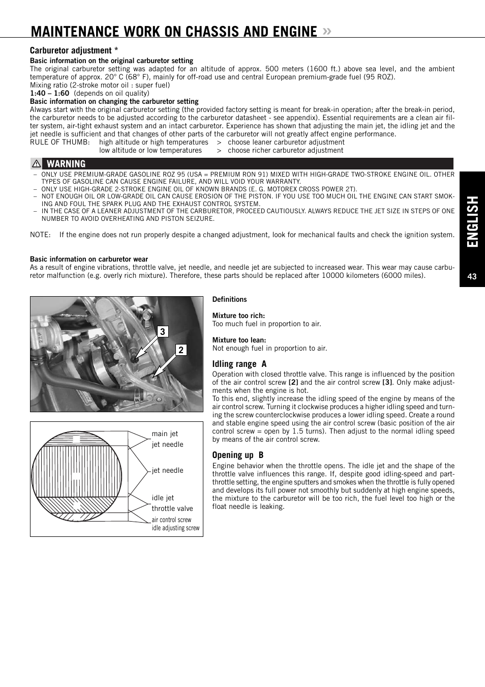 English, Maintenance work on chassis and engine | KTM XC-W 250 SX User Manual | Page 44 / 70