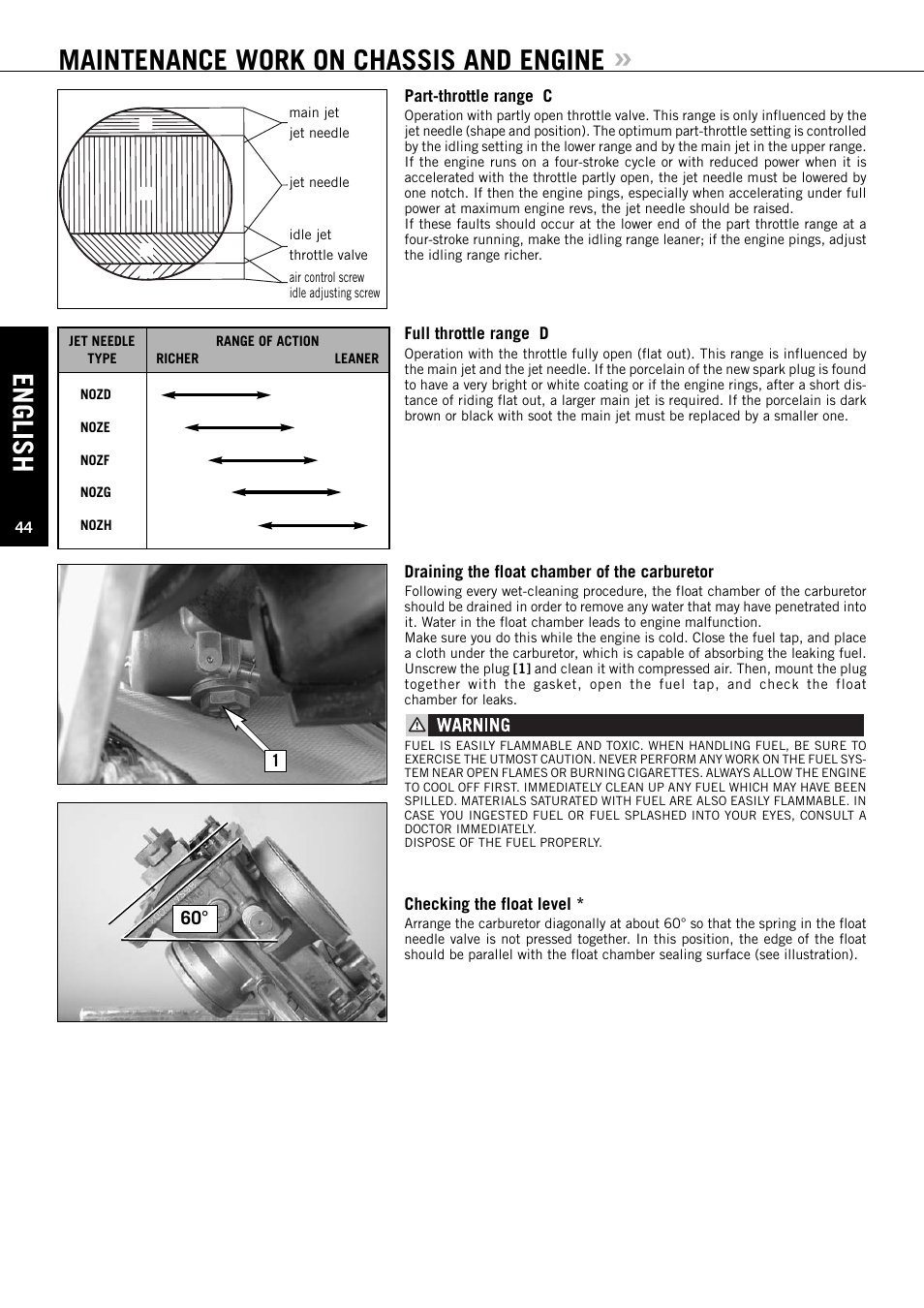 English, Maintenance work on chassis and engine | KTM XC-W 250 SX User Manual | Page 45 / 70