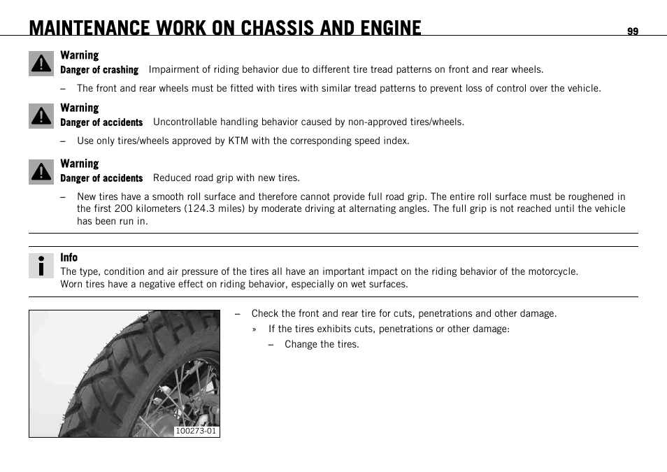 Maintenance work on chassis and engine | KTM 690 ENDURO EU User Manual | Page 101 / 179