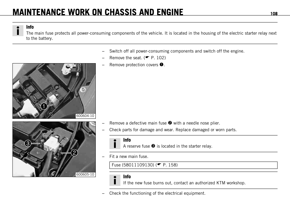 Maintenance work on chassis and engine | KTM 690 ENDURO EU User Manual | Page 110 / 179