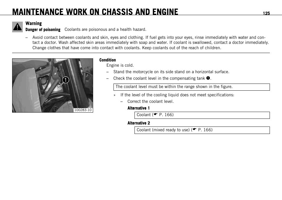 Maintenance work on chassis and engine | KTM 690 ENDURO EU User Manual | Page 127 / 179