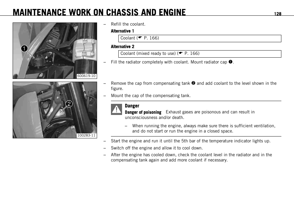 Maintenance work on chassis and engine | KTM 690 ENDURO EU User Manual | Page 130 / 179
