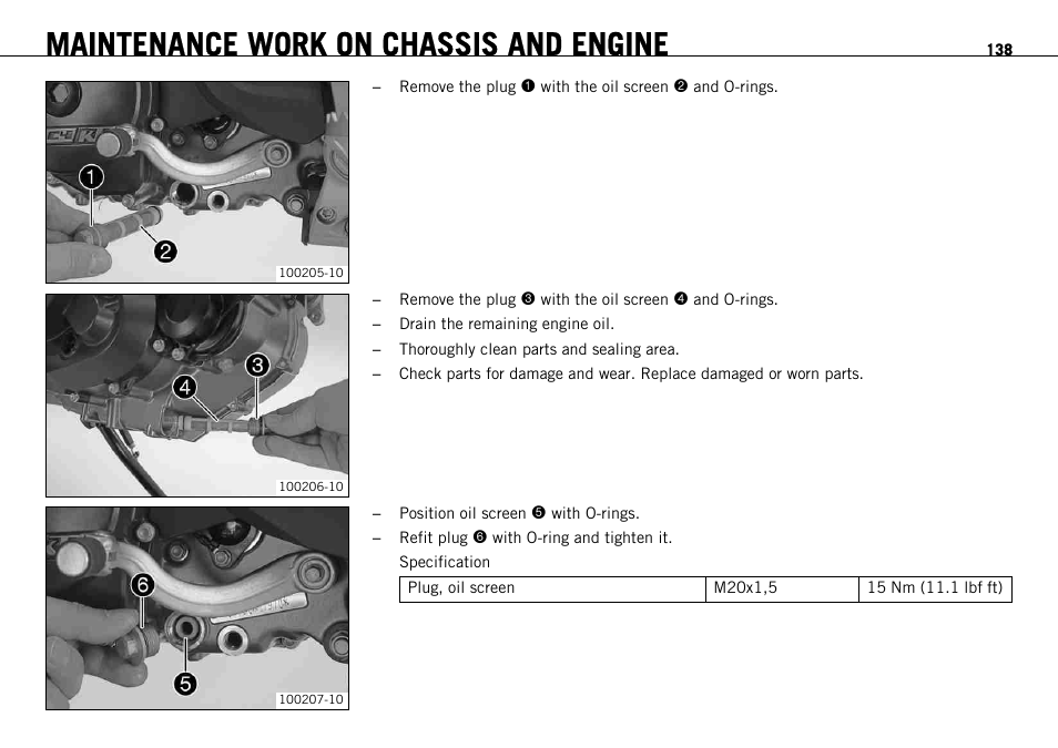 Maintenance work on chassis and engine | KTM 690 ENDURO EU User Manual | Page 140 / 179