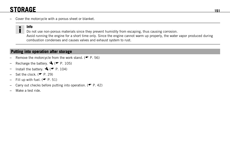 Putting into operation after storage, Storage | KTM 690 ENDURO EU User Manual | Page 153 / 179
