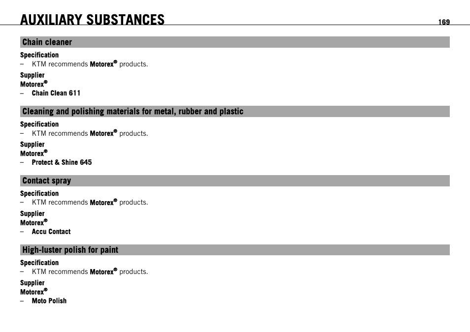 Auxiliary substances, P. 169) | KTM 690 ENDURO EU User Manual | Page 171 / 179