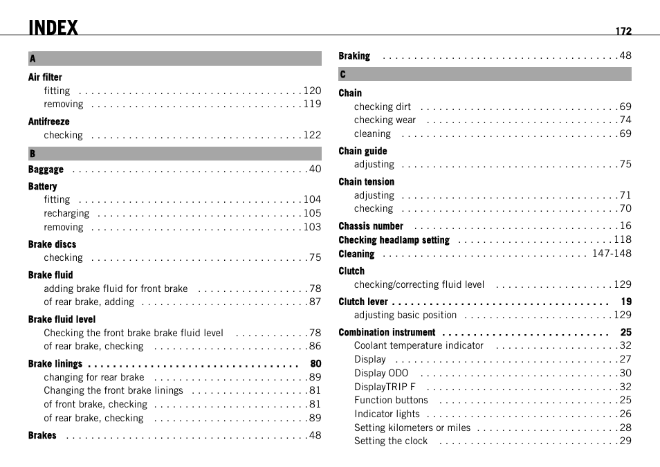 Index | KTM 690 ENDURO EU User Manual | Page 174 / 179