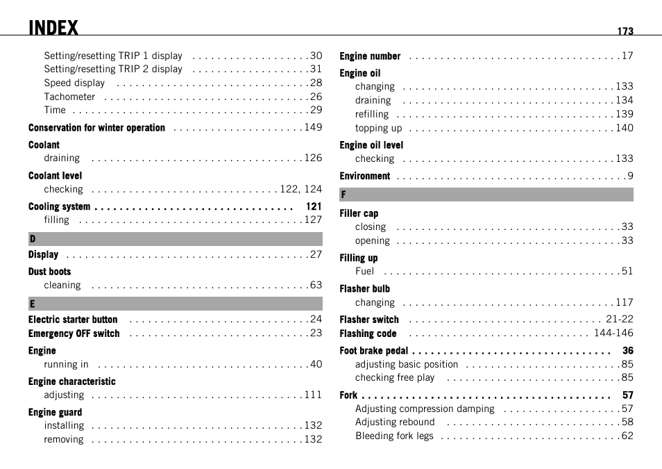 Index | KTM 690 ENDURO EU User Manual | Page 175 / 179