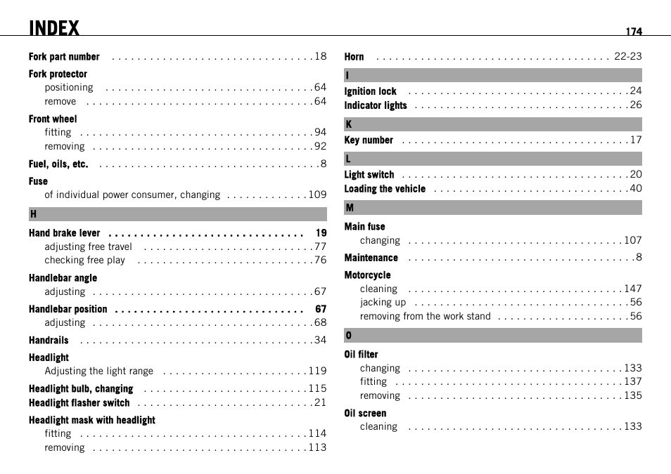 Index | KTM 690 ENDURO EU User Manual | Page 176 / 179