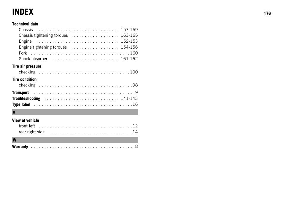 Index | KTM 690 ENDURO EU User Manual | Page 178 / 179