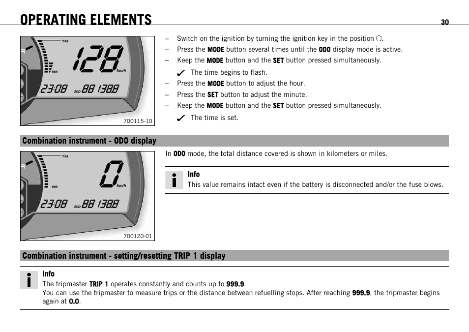 Combination instrument - odo display, Operating elements | KTM 690 ENDURO EU User Manual | Page 32 / 179