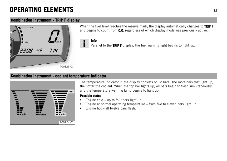 Combination instrument - trip f display, Operating elements | KTM 690 ENDURO EU User Manual | Page 34 / 179