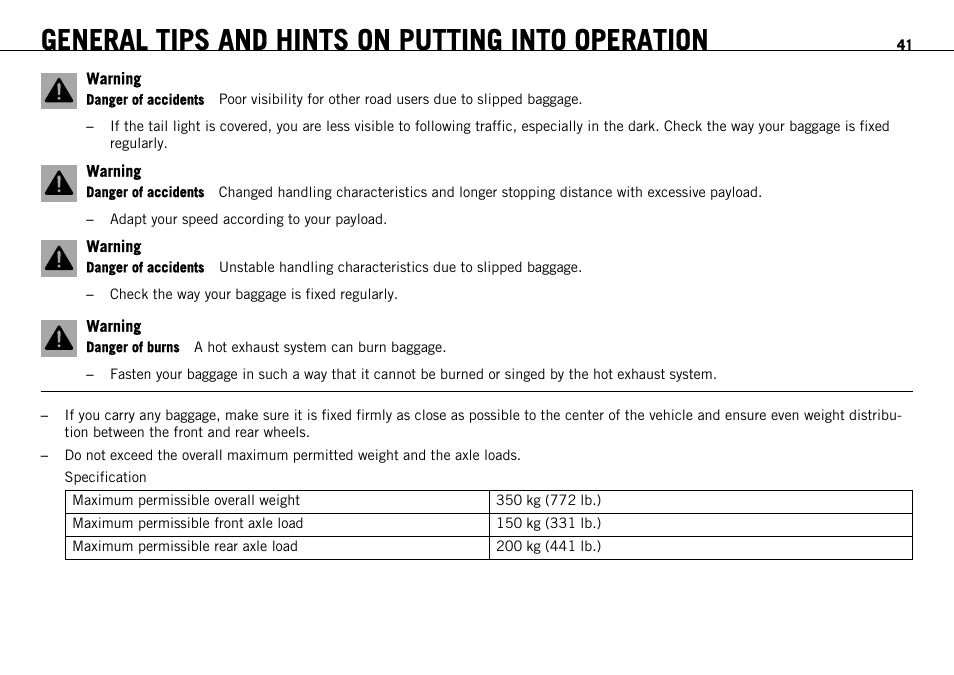 General tips and hints on putting into operation | KTM 690 ENDURO EU User Manual | Page 43 / 179