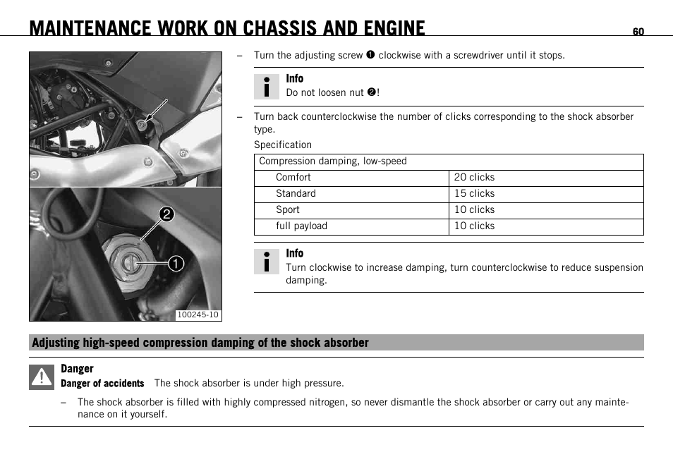 Maintenance work on chassis and engine | KTM 690 ENDURO EU User Manual | Page 62 / 179