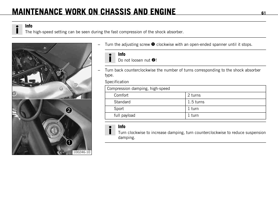 Maintenance work on chassis and engine | KTM 690 ENDURO EU User Manual | Page 63 / 179