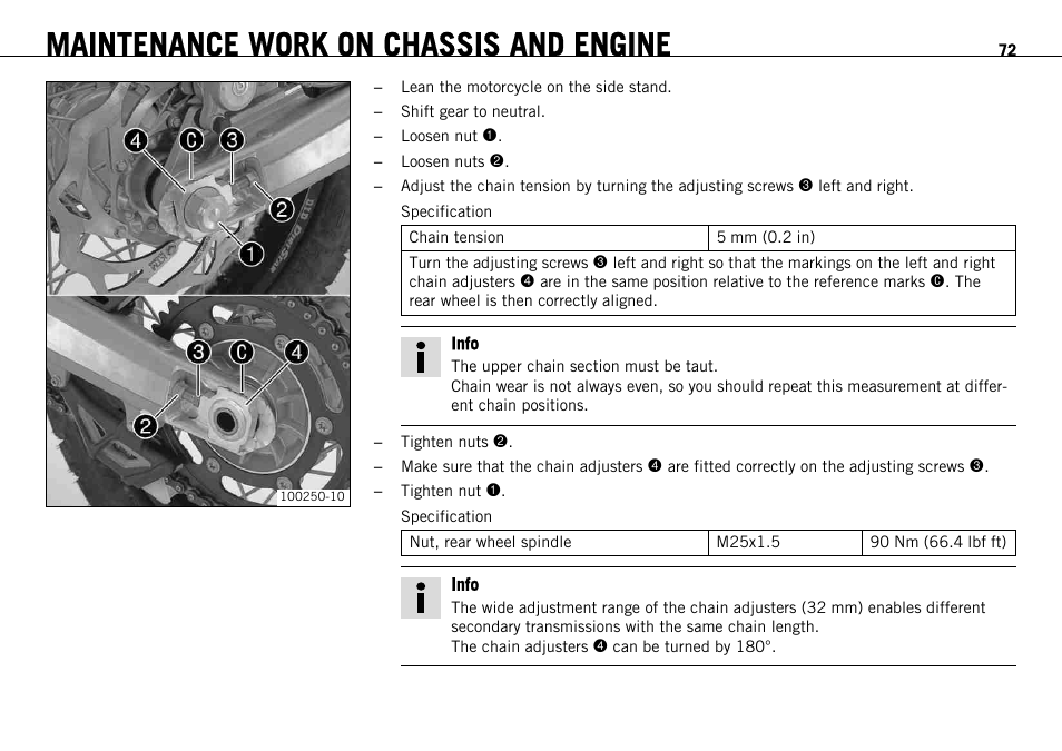 Maintenance work on chassis and engine | KTM 690 ENDURO EU User Manual | Page 74 / 179