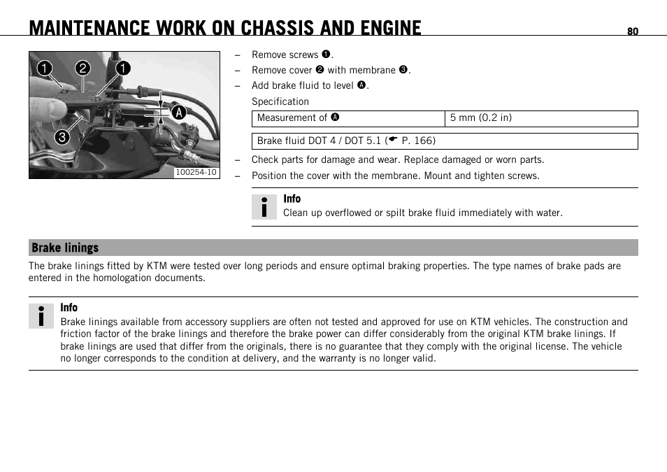 Brake linings, Maintenance work on chassis and engine | KTM 690 ENDURO EU User Manual | Page 82 / 179